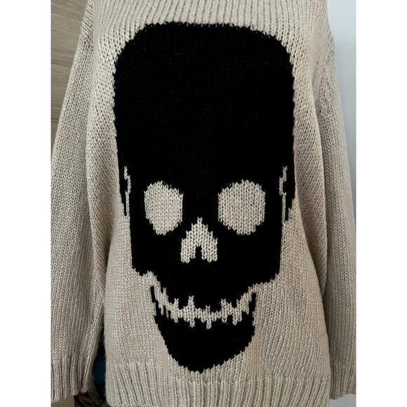 Wooden Ships Sz X/S Skull Pullover Sweater Tan Goth Edgy Punk Halloween Chunky - Picture 6 of 12